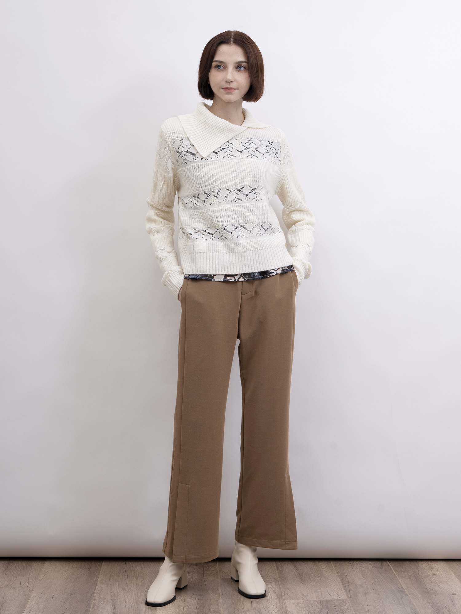 mi-tu 羊毛不規則大翻領上衣