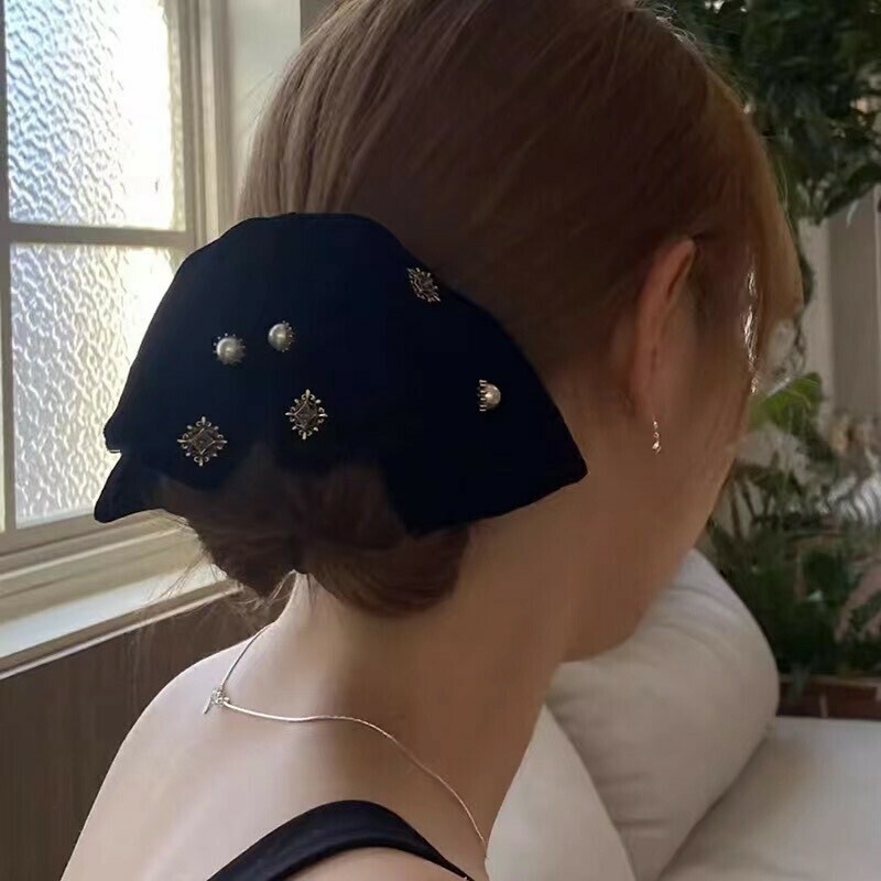 P08珍珠鑽絨布半頭夾