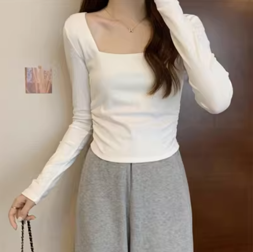 Brushed and brushed square collar long-sleeved undershirt