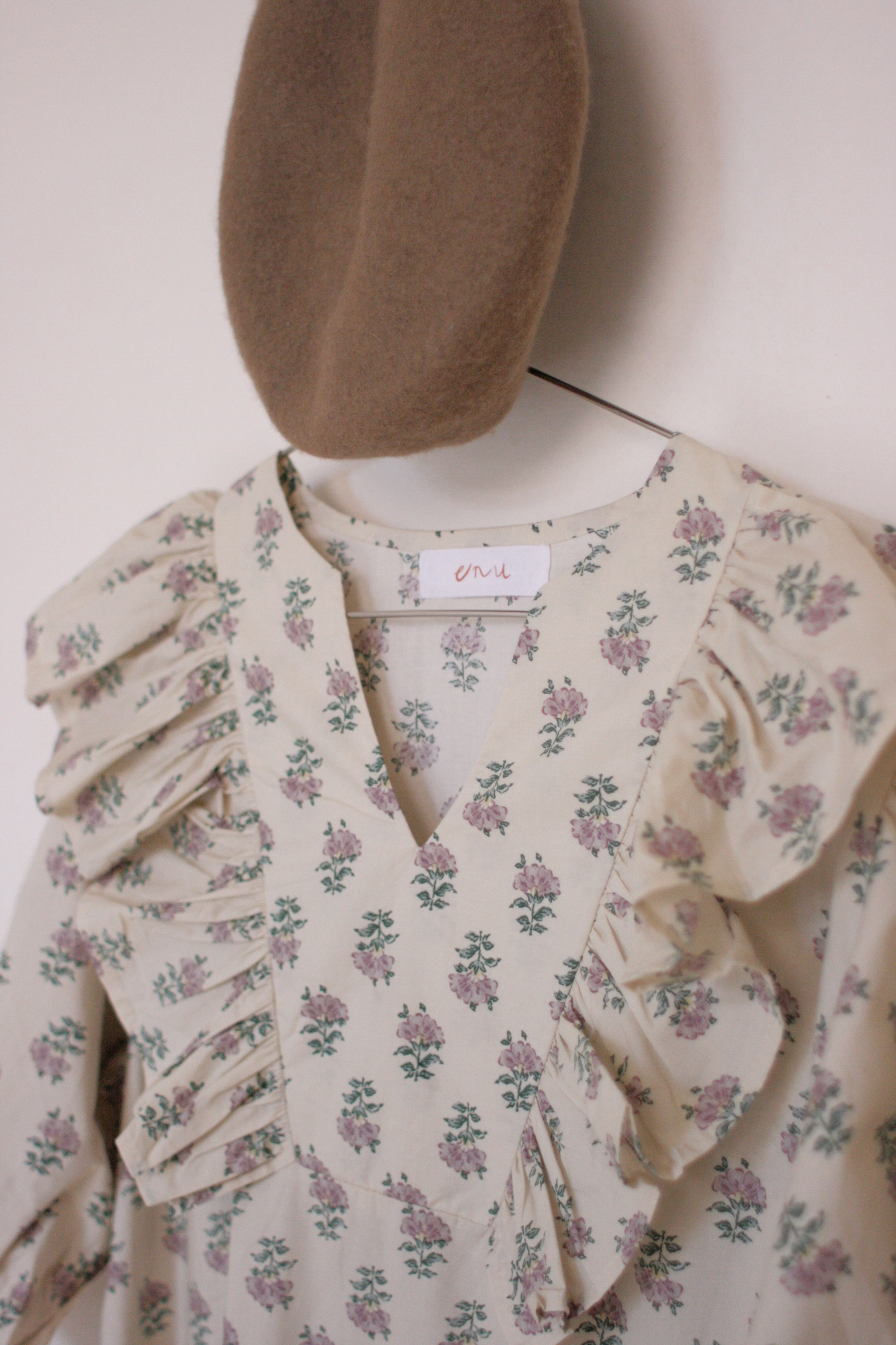 法式碎花荷葉邊泡泡袖連身裙【日本直送】