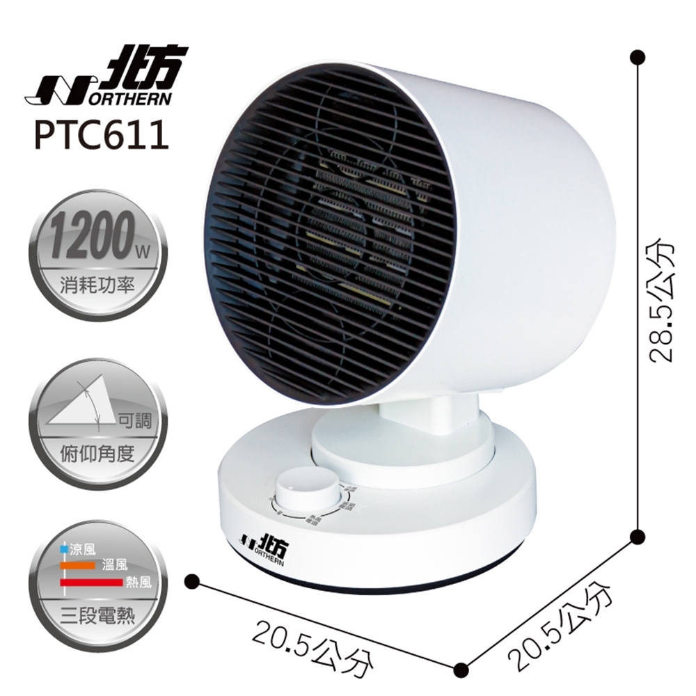 PTC611陶瓷電暖器｜左右擺頭60° 防燙設計