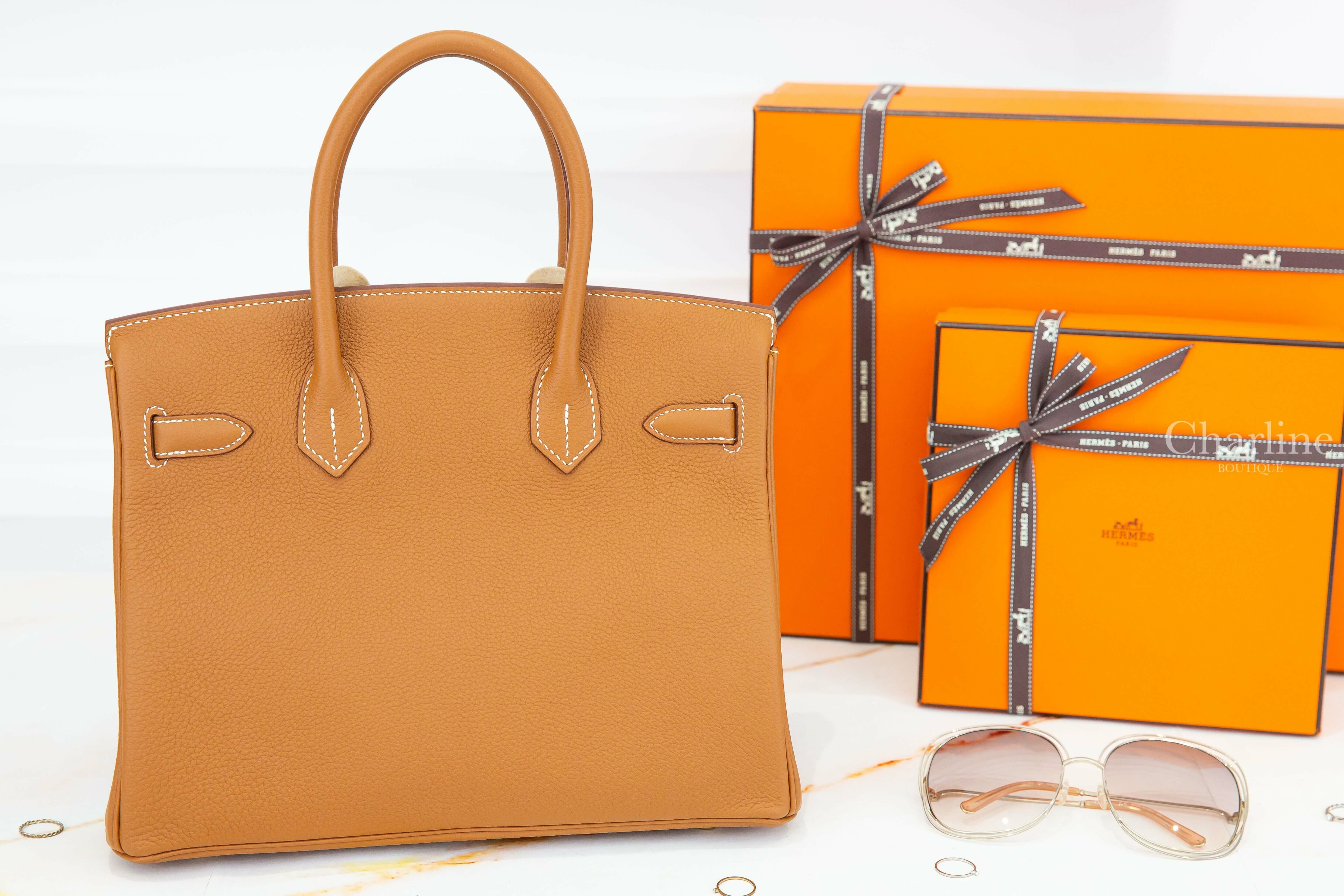 Hermès Birkin 30cm 37 Gold Veau Togo U刻焦糖色金釦鉑金包-Charline Boutique 精品代購
