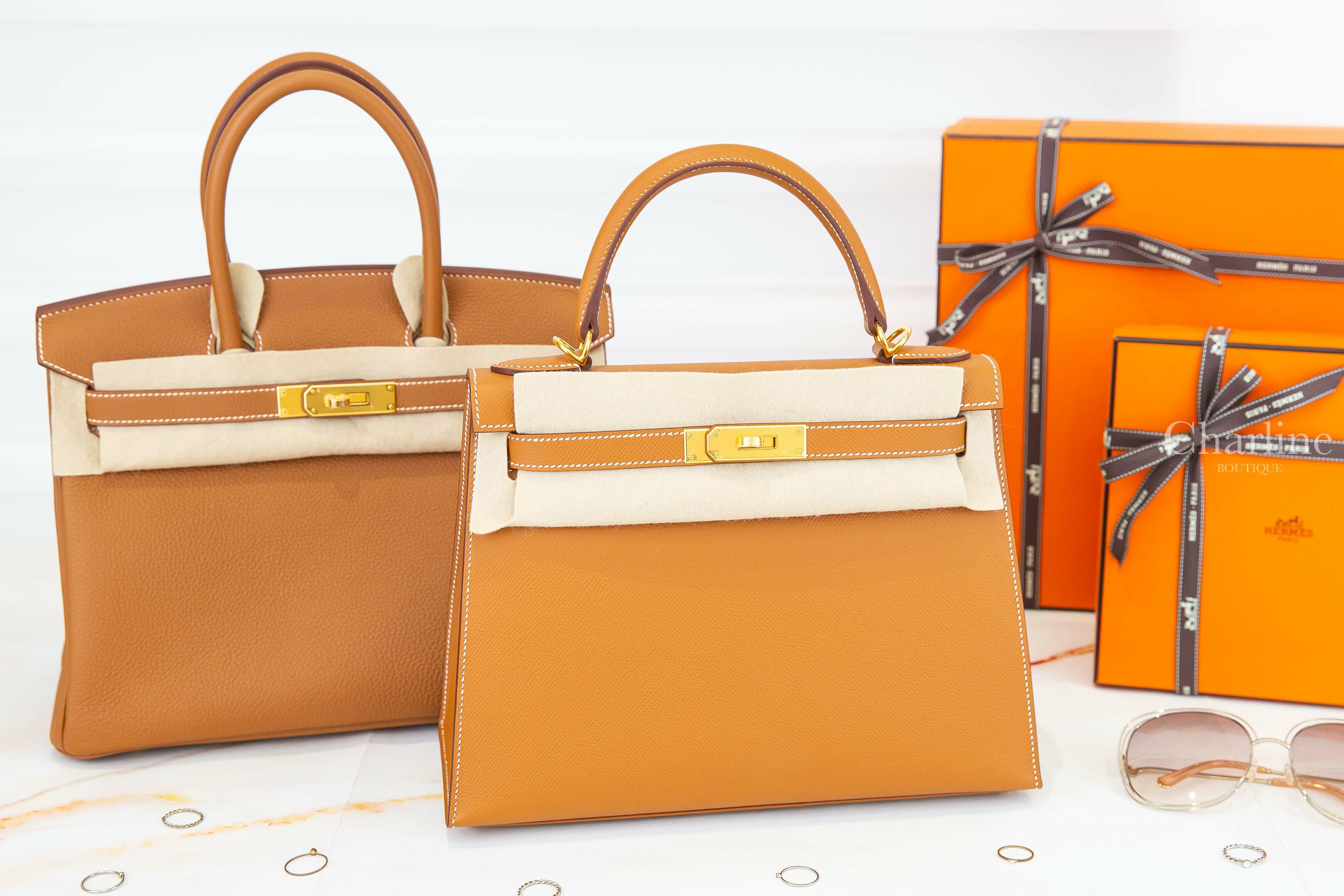 Hermès Birkin 30cm 37 Gold Veau Togo U刻焦糖色金釦鉑金包,Hermès Kelly II 28cm 37 Gold Epsom B刻焦糖色金釦凱莉包-Charline Boutique 精品代購