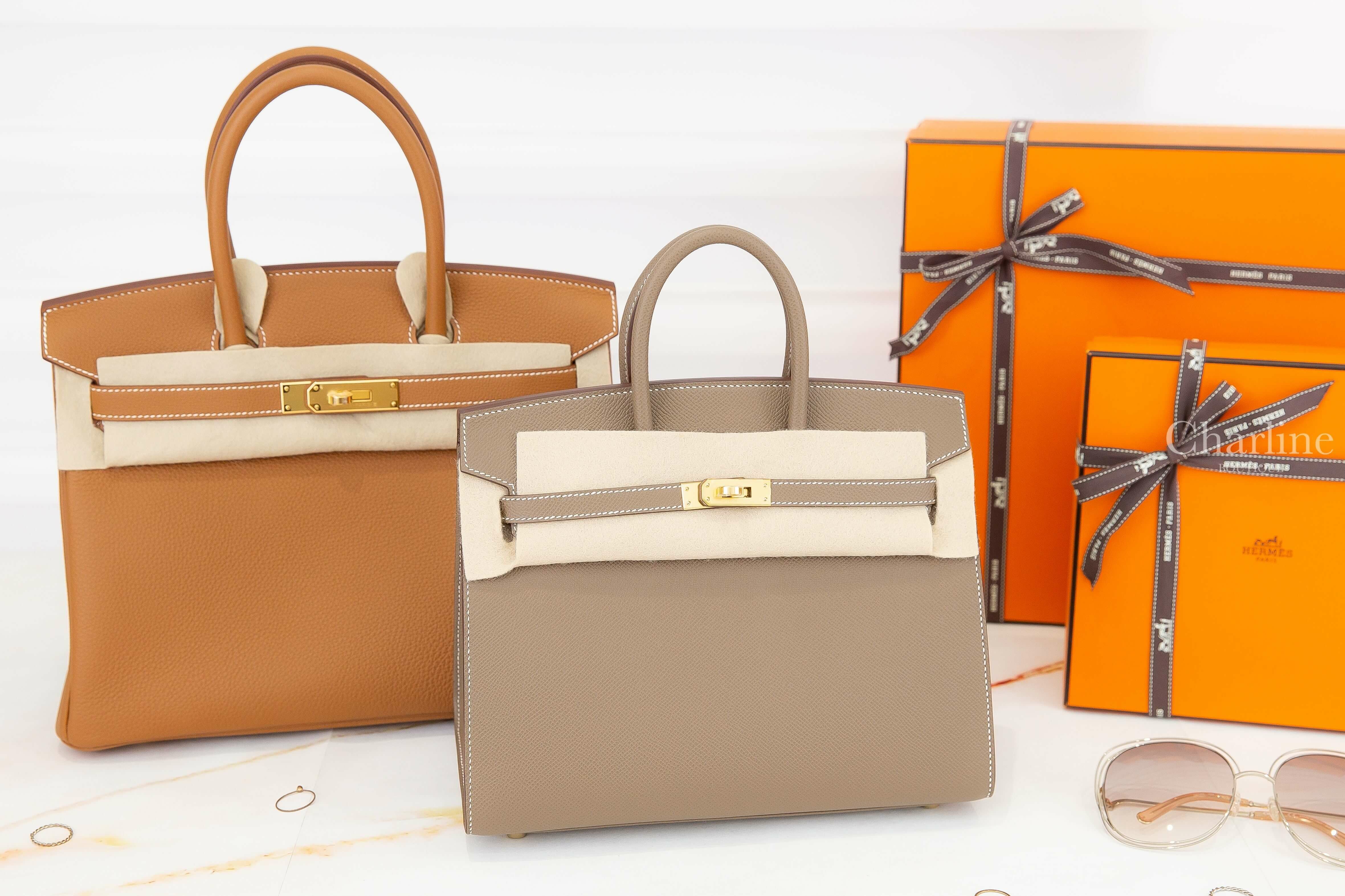 Hermès Birkin 25cm 18 Etoupe Epsom B刻大象灰金釦鉑金包,Hermès Birkin 30cm 37 Gold Veau Togo U刻焦糖色金釦鉑金包-Charline Boutique 精品代購