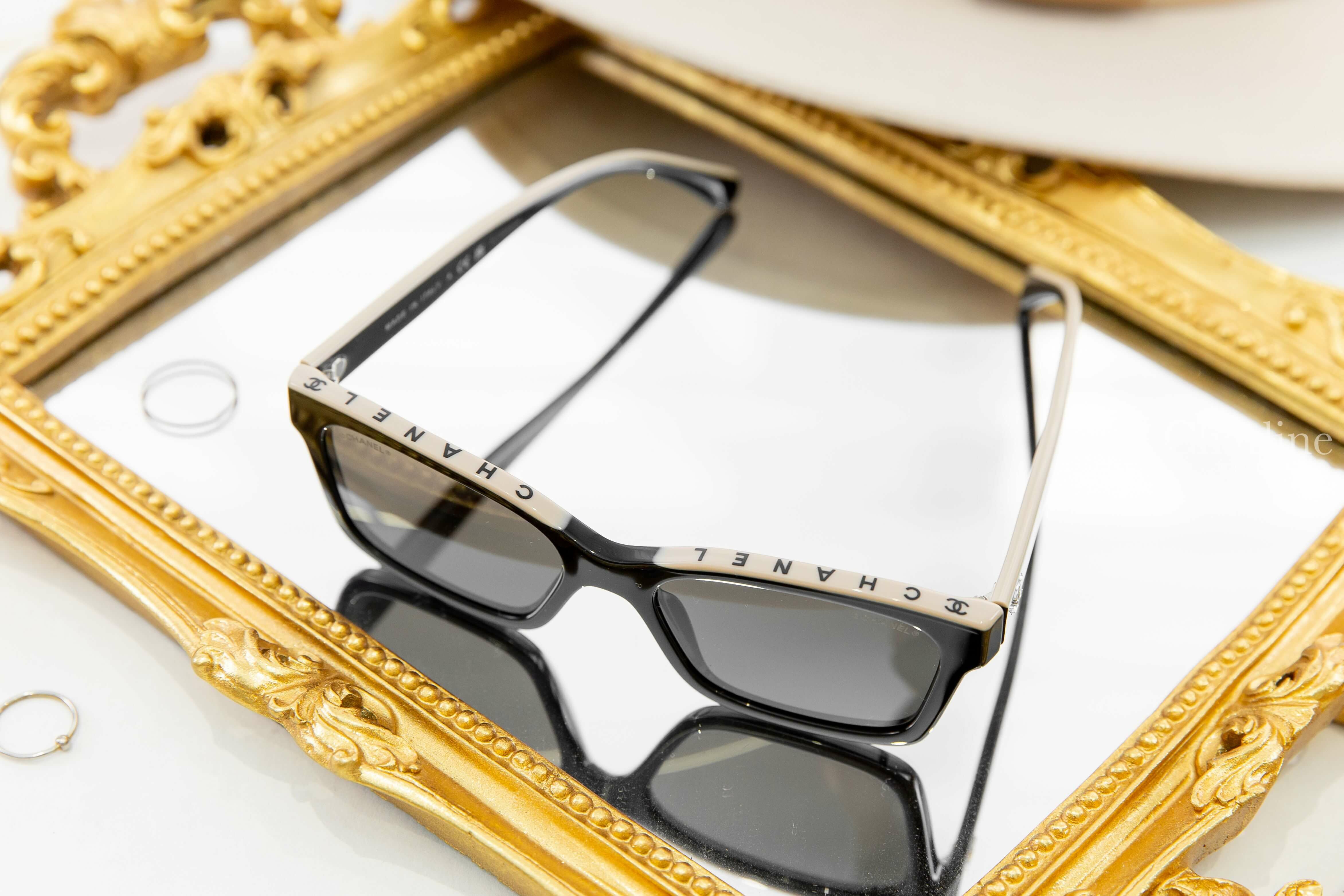Chanel Square Sunglasses 黑色拼裸底黑字方型咖啡色鏡片銀CC太陽眼鏡-Charline Boutique 精品代購