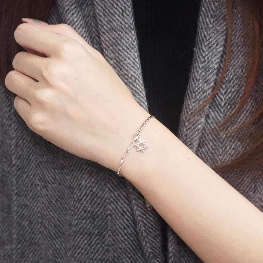 六芒星的守護 半半手鍊 聖誕禮物 925純銀手鍊 女生手鍊
