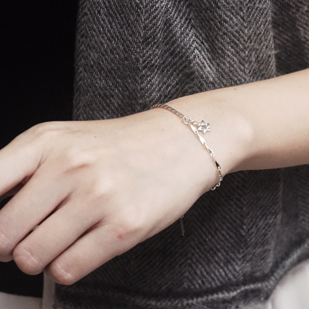 交錯六角星 半半手鍊 聖誕禮物 925純銀手鍊 女生手鍊