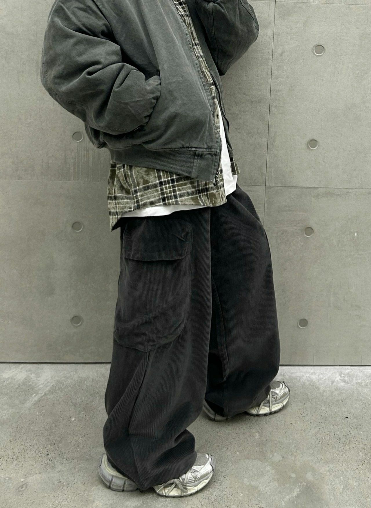 淨色可束腳工裝鬆身褲 Hestory-028P