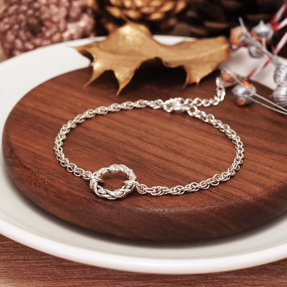 冬日守護 花環手鍊 聖誕花圈造型 925純銀手鍊 聖誕禮物 女生手鍊