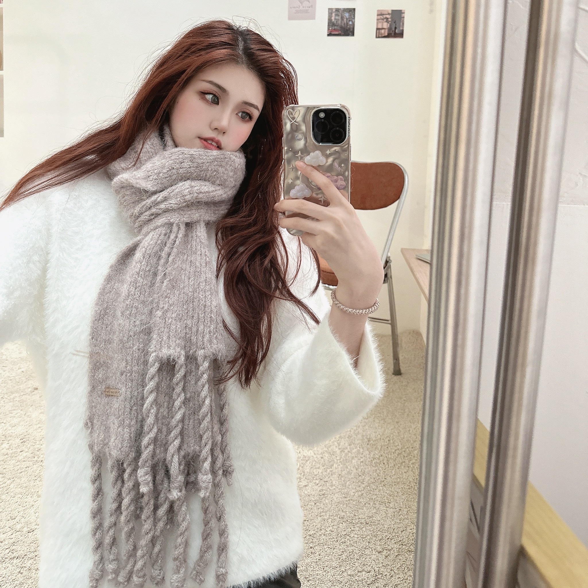 小鐵牌軟綿羊毛絨圍巾/四色