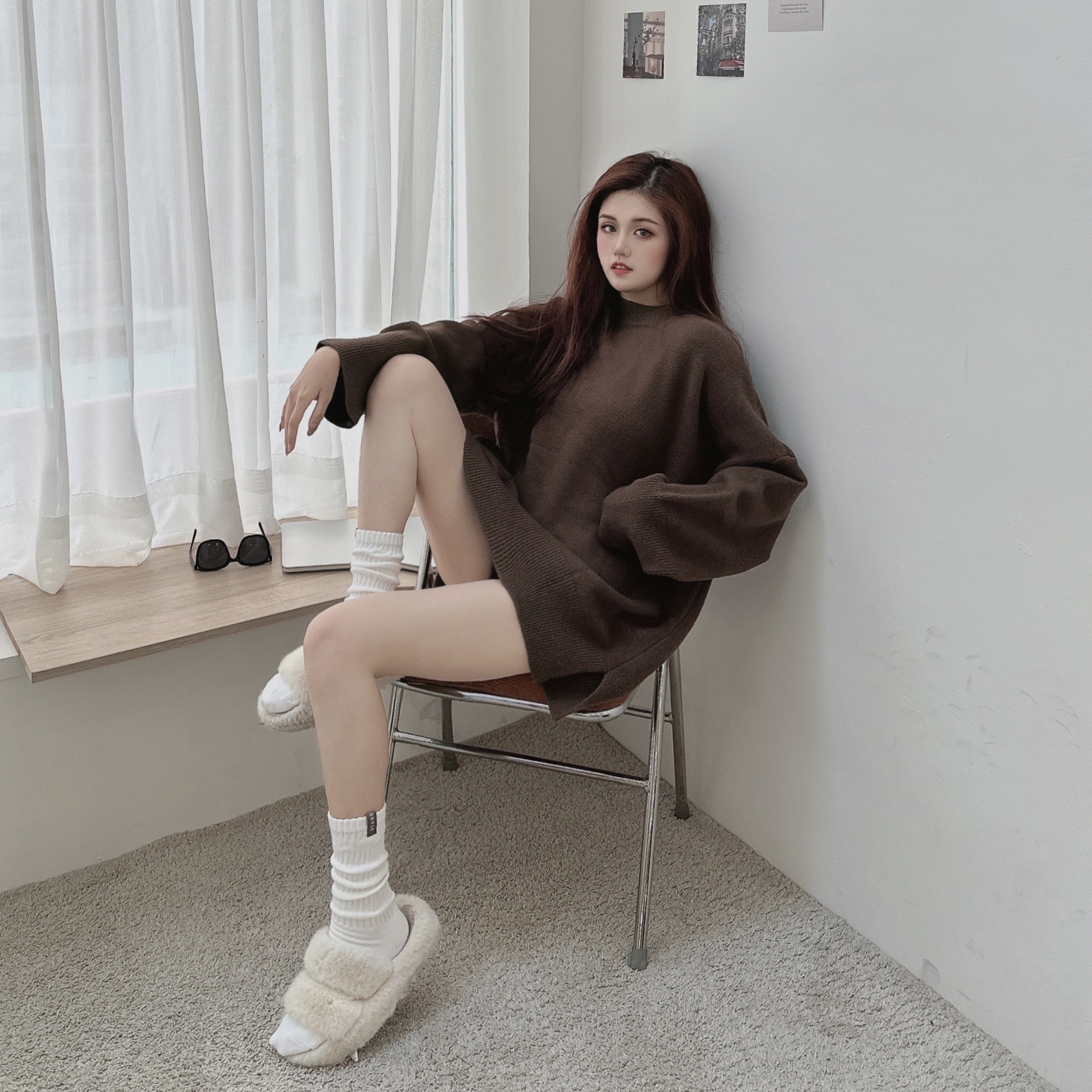 糯米圓領厚實針織毛衣/五色