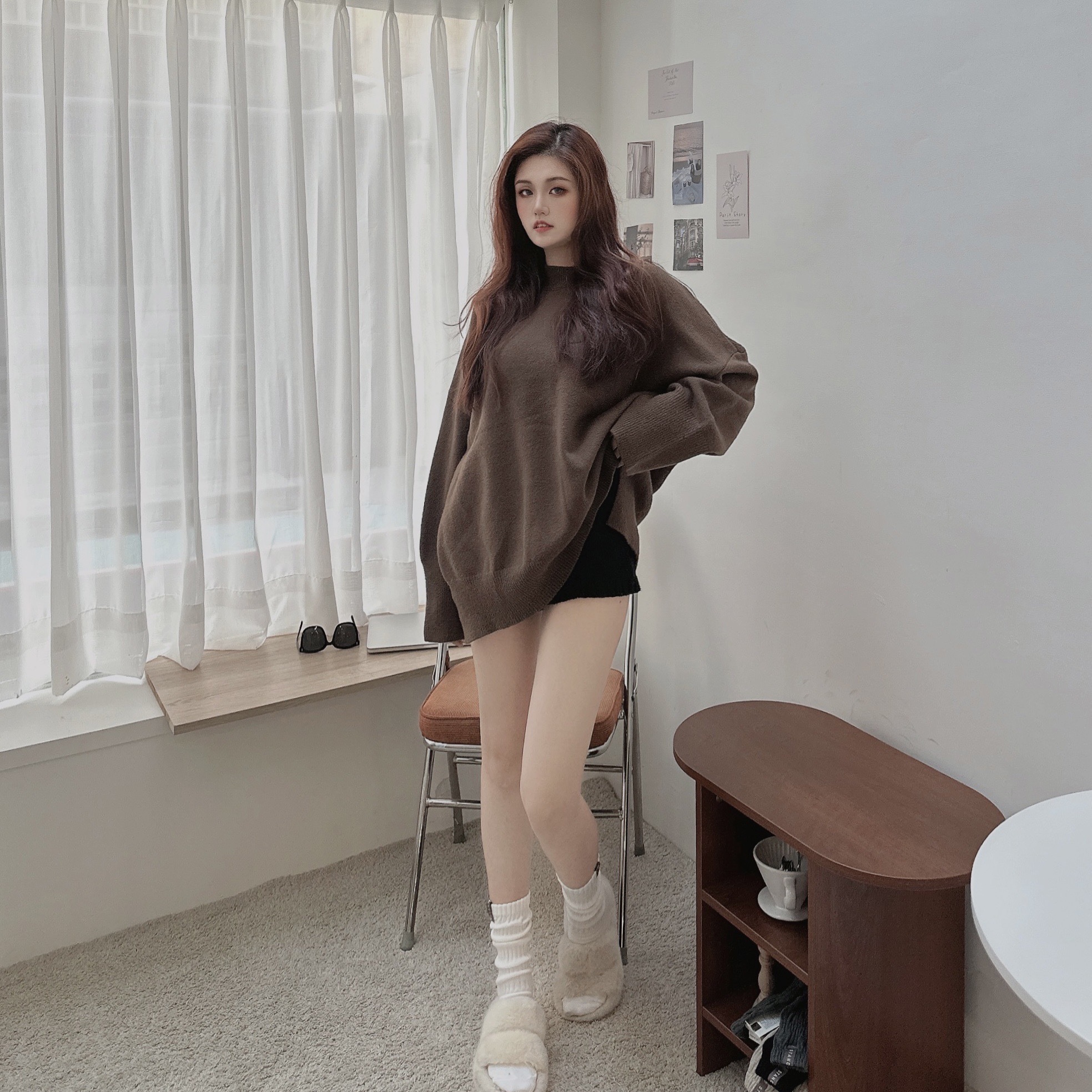 糯米圓領厚實針織毛衣/五色