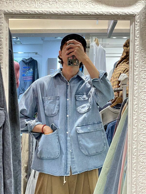 淨色四袋口牛仔長袖恤衫 HIGH FIVE-051JK