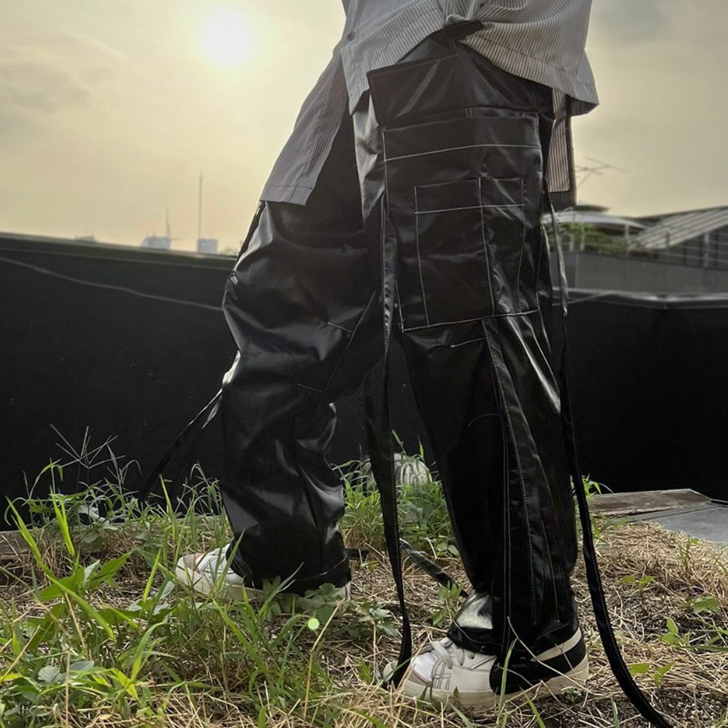 亮面可束腳工裝鬆身褲 P2653