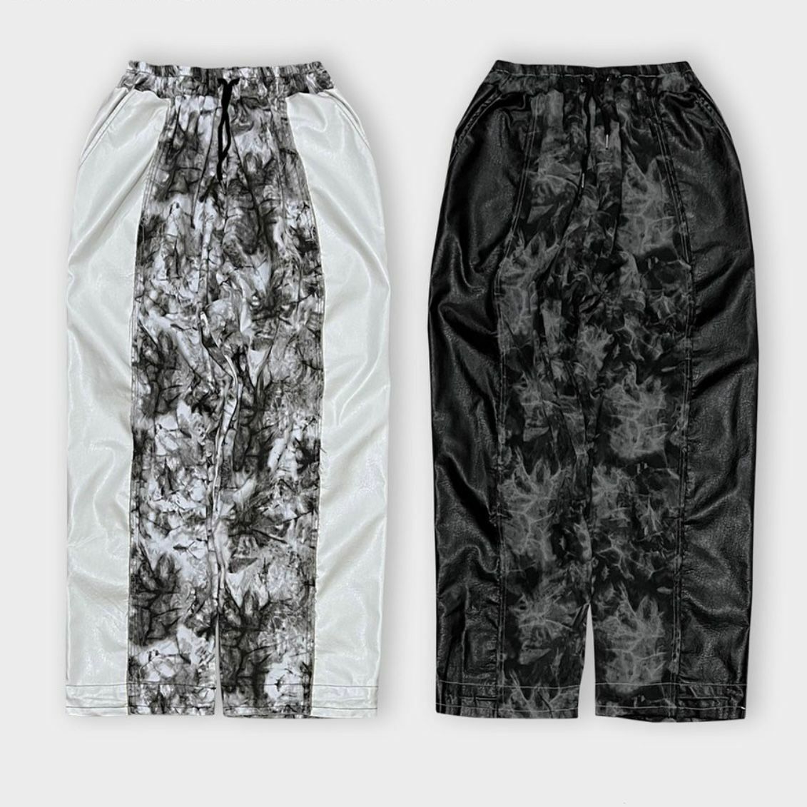 亮面拼紮染可束腳鬆身褲 P2652