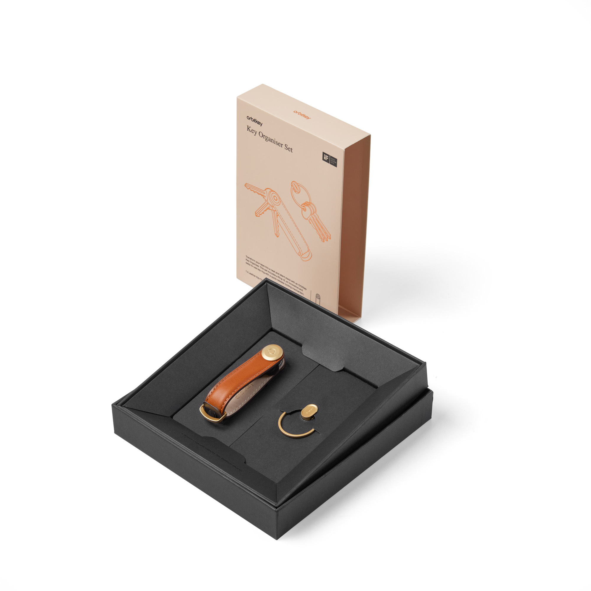 Orbitkey | Key Organizer Set - Leather Cognac + Yellow Gold Ring v2