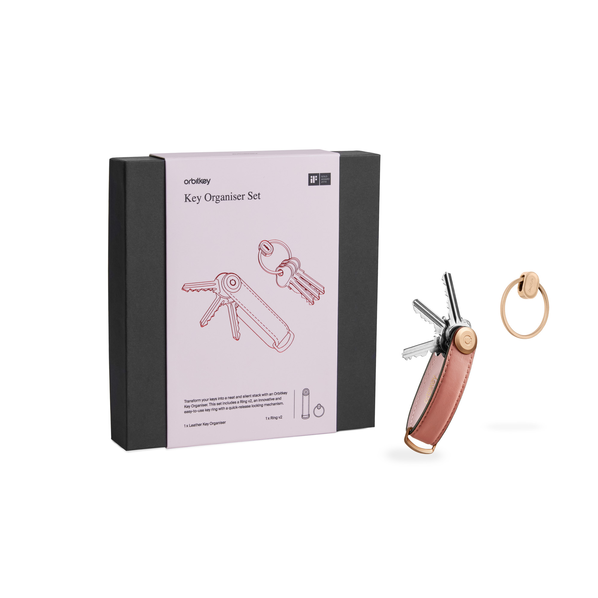 Orbitkey | Key Organizer Set - Leather Cotton Candy + Rose Gold Ring v2
