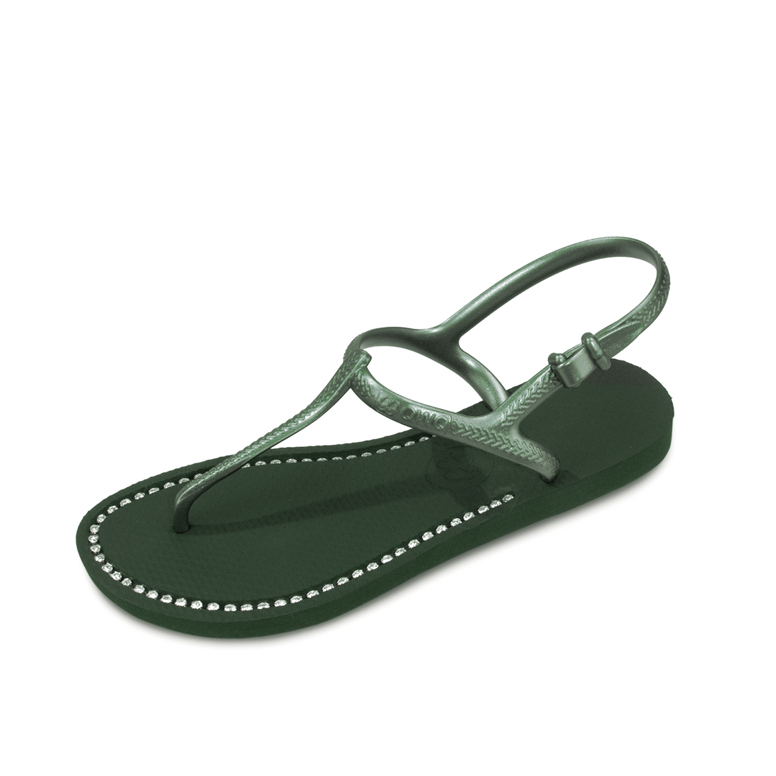 女款綁帶T字涼鞋 夜幕綠色 國際知名水鑽元素 腳型修長款