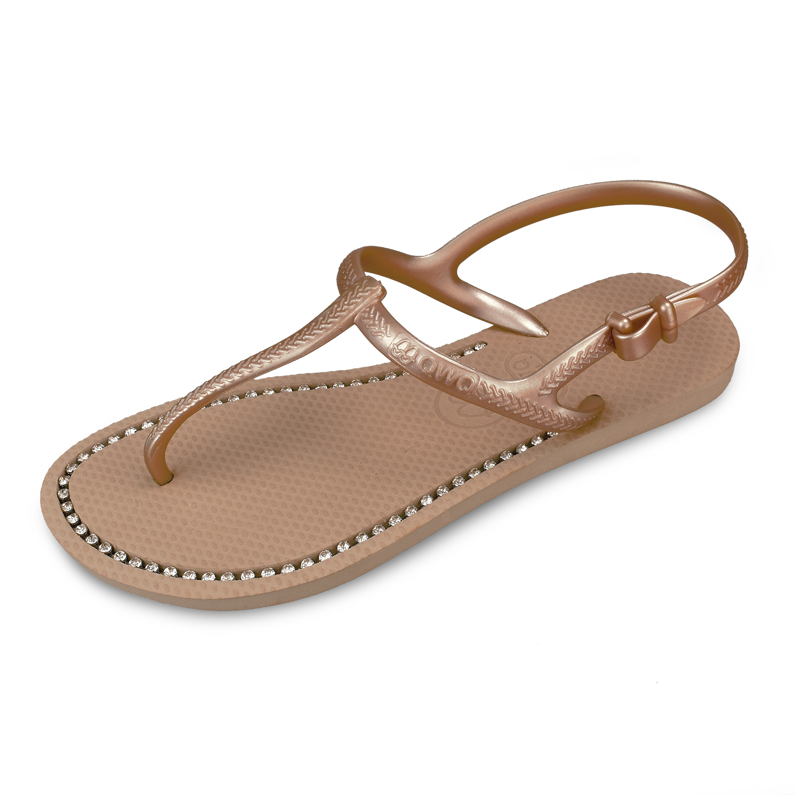 女款綁帶T字涼鞋 薔薇金色 國際知名水鑽元素 腳型修長款