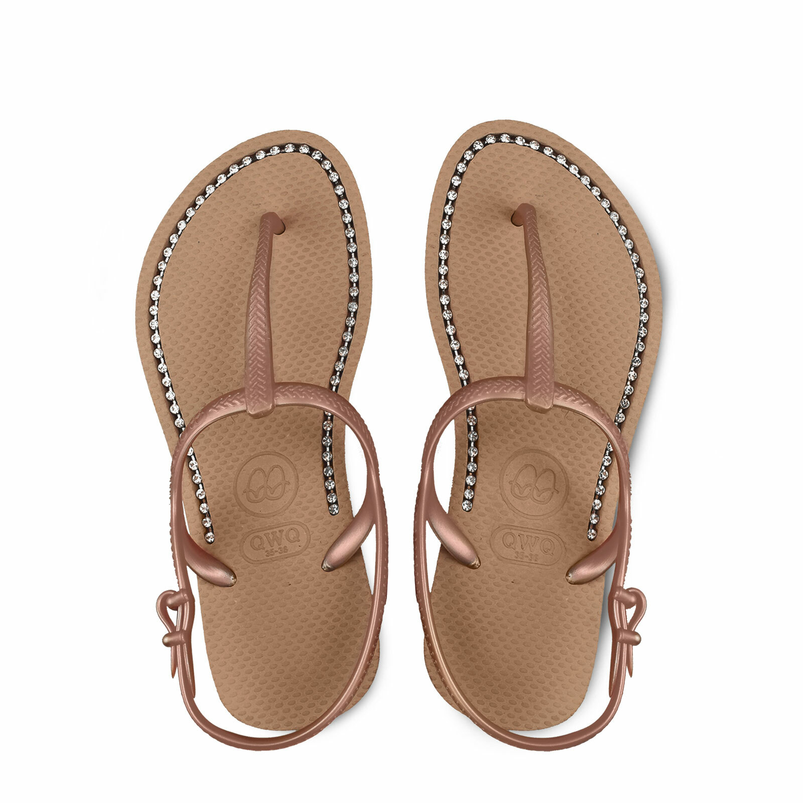 女款綁帶T字涼鞋 薔薇金色 國際知名水鑽元素 腳型修長款