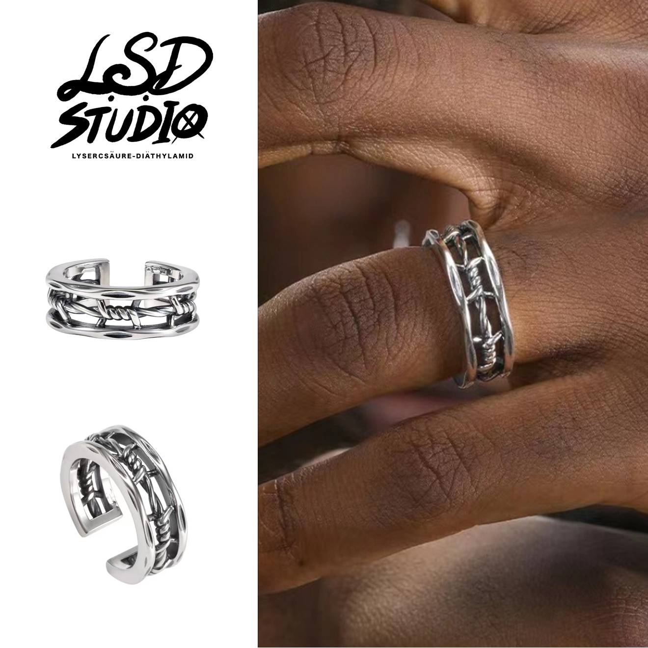 【ACCY044】荊棘鎖鍊簍空開口設計戒指