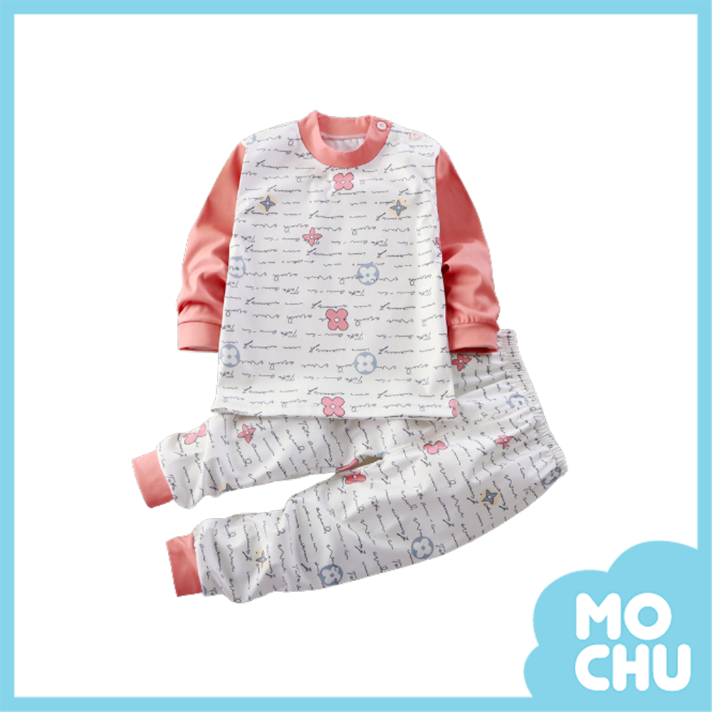 英文花花粉橘色家居服套裝