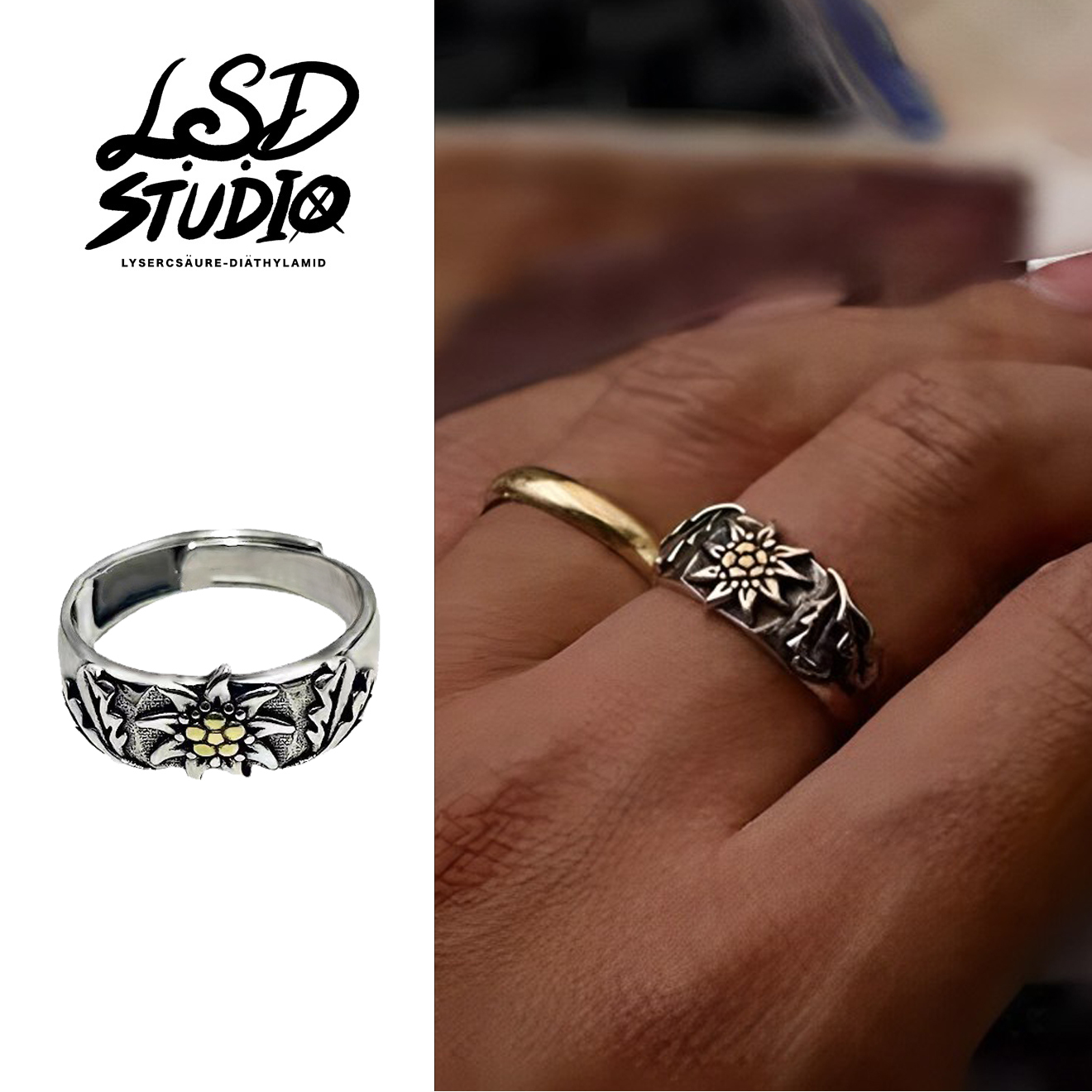 【ACTG012】雪絨花圖騰開口戒指