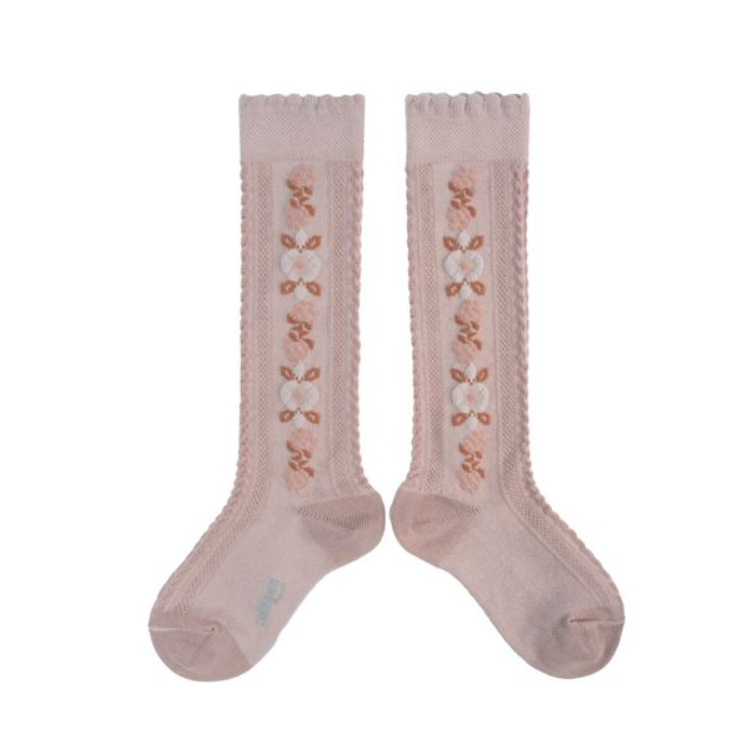 Collégien-Dalia Sock 緹花及膝襪(Vieux Rose)