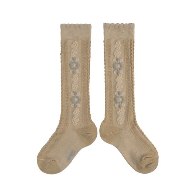 Collégien-Dalia Sock 緹花及膝襪(Petite Taupe)