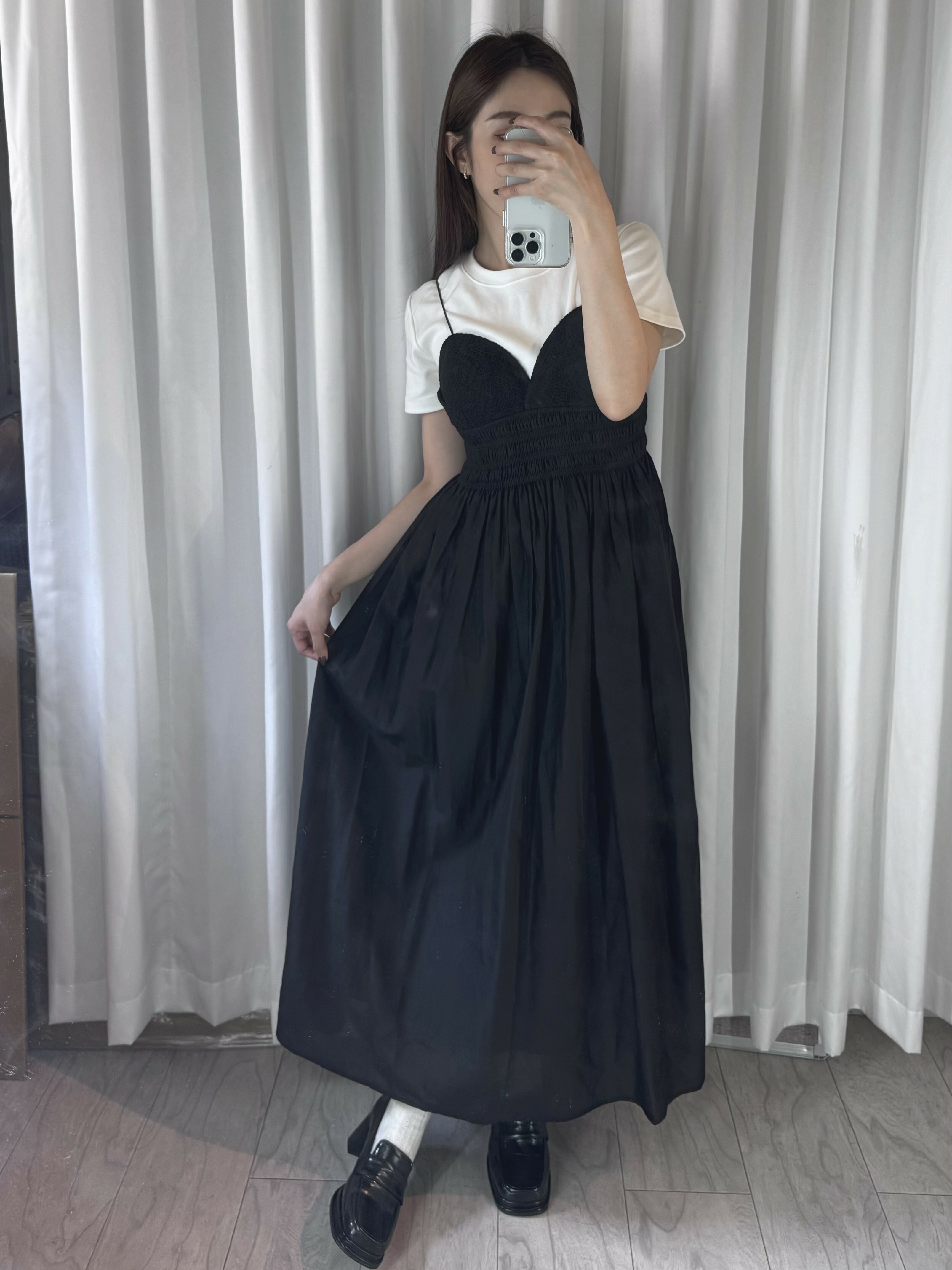 黑 女神編織縮腰洋裝