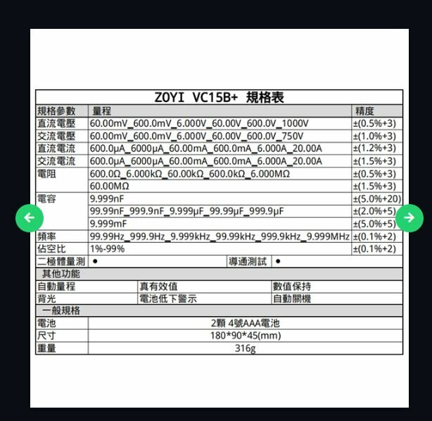 【UCI電子】(V-3) ZT-VC15B+ 6000字自動量程電表 三用電表 電錶 ZOYI