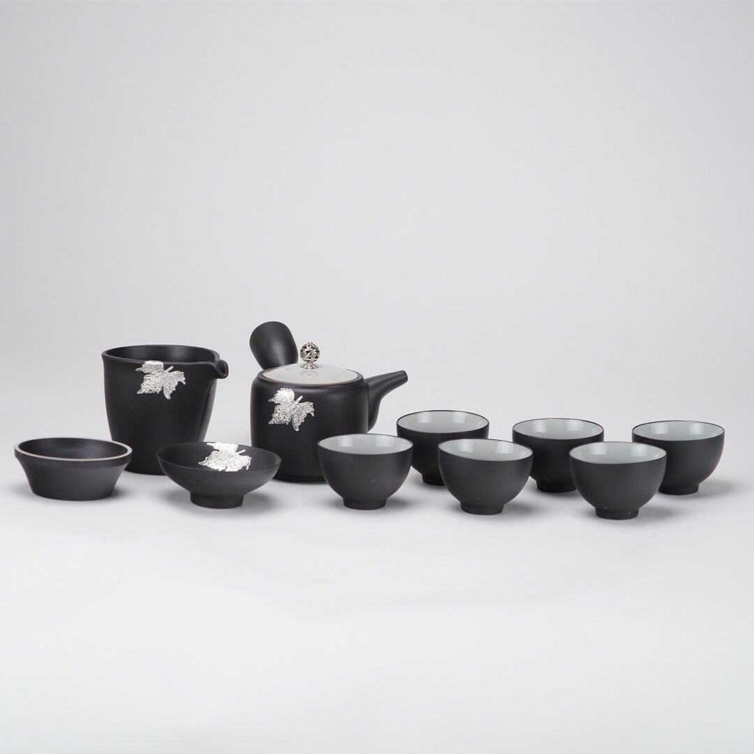 銀鑲雅陶11入茶具組推薦｜高雅銀鑲 手工陶瓷 品茗首選
