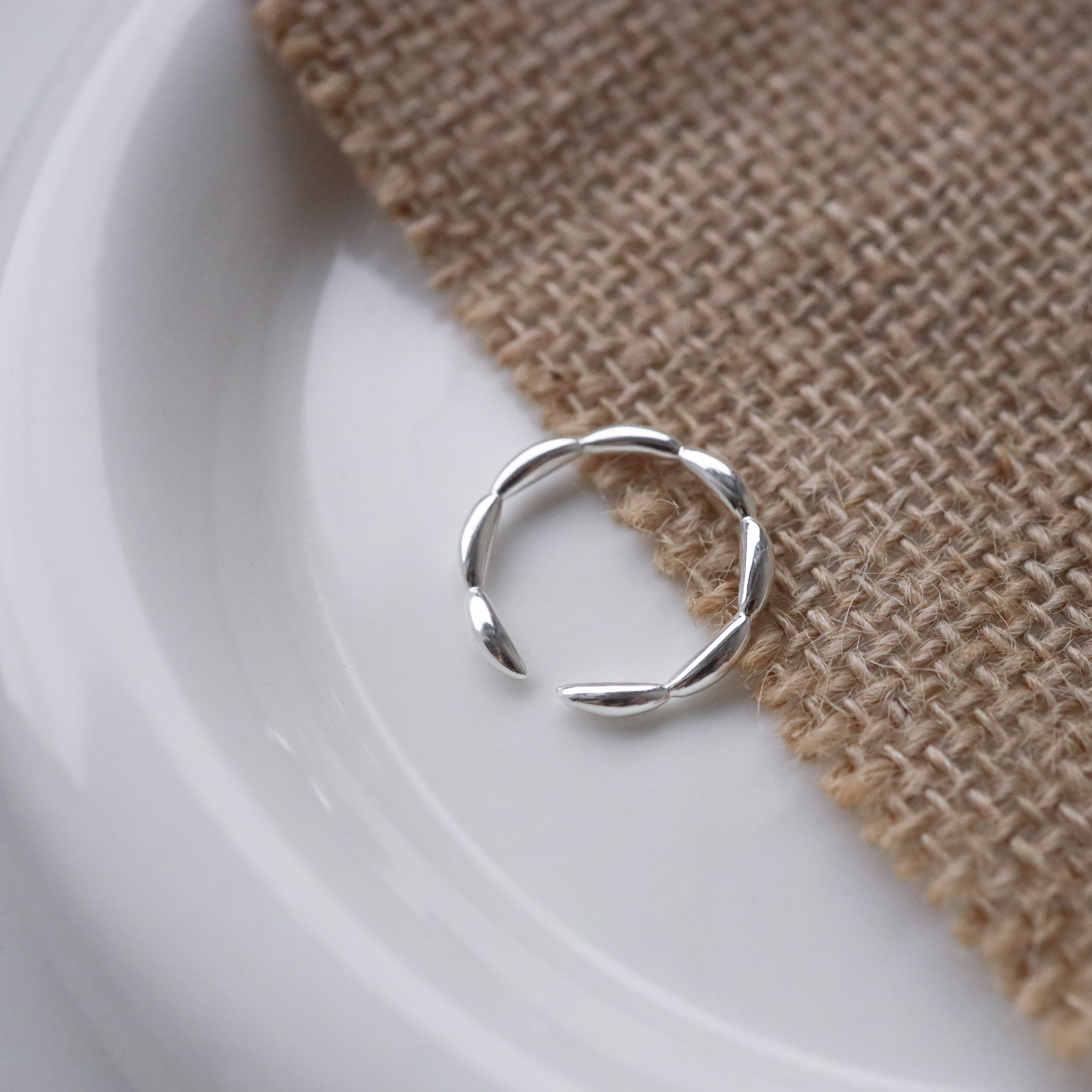 925純銀長豆豆串開口戒