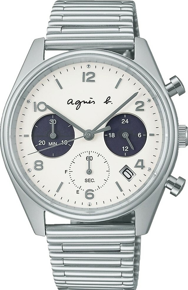 萬年鐘錶 - agnes b.   法式時尚白面款三眼計時 男/女錶  BZ5015X1 / VR42-KBK0S 錶徑38.4MM