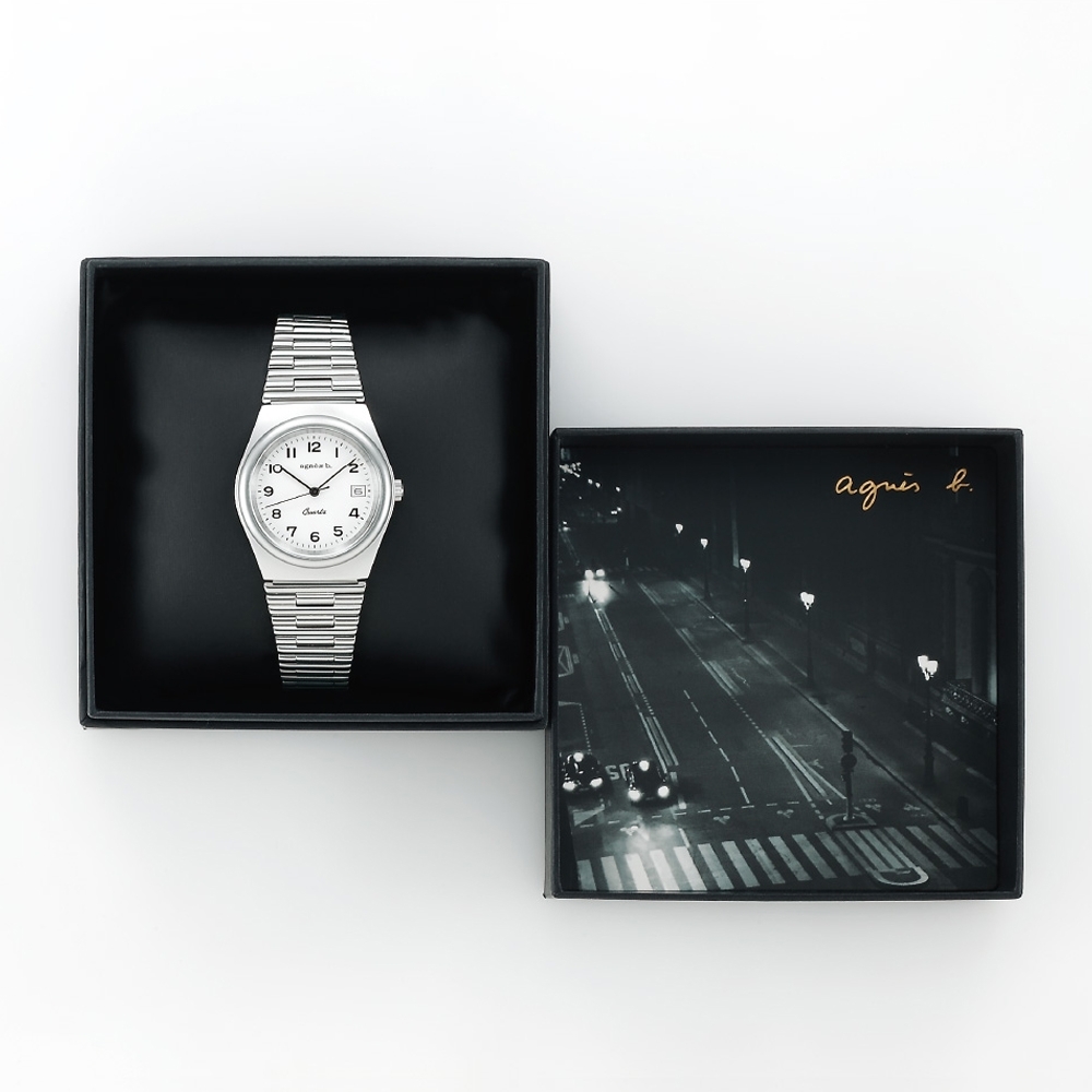 萬年鐘錶 - agnes b.   法式時尚經典復古白面款三大針不鏽鋼女錶  BG8014X1 / VJ32-KPP0S  錶徑34MM