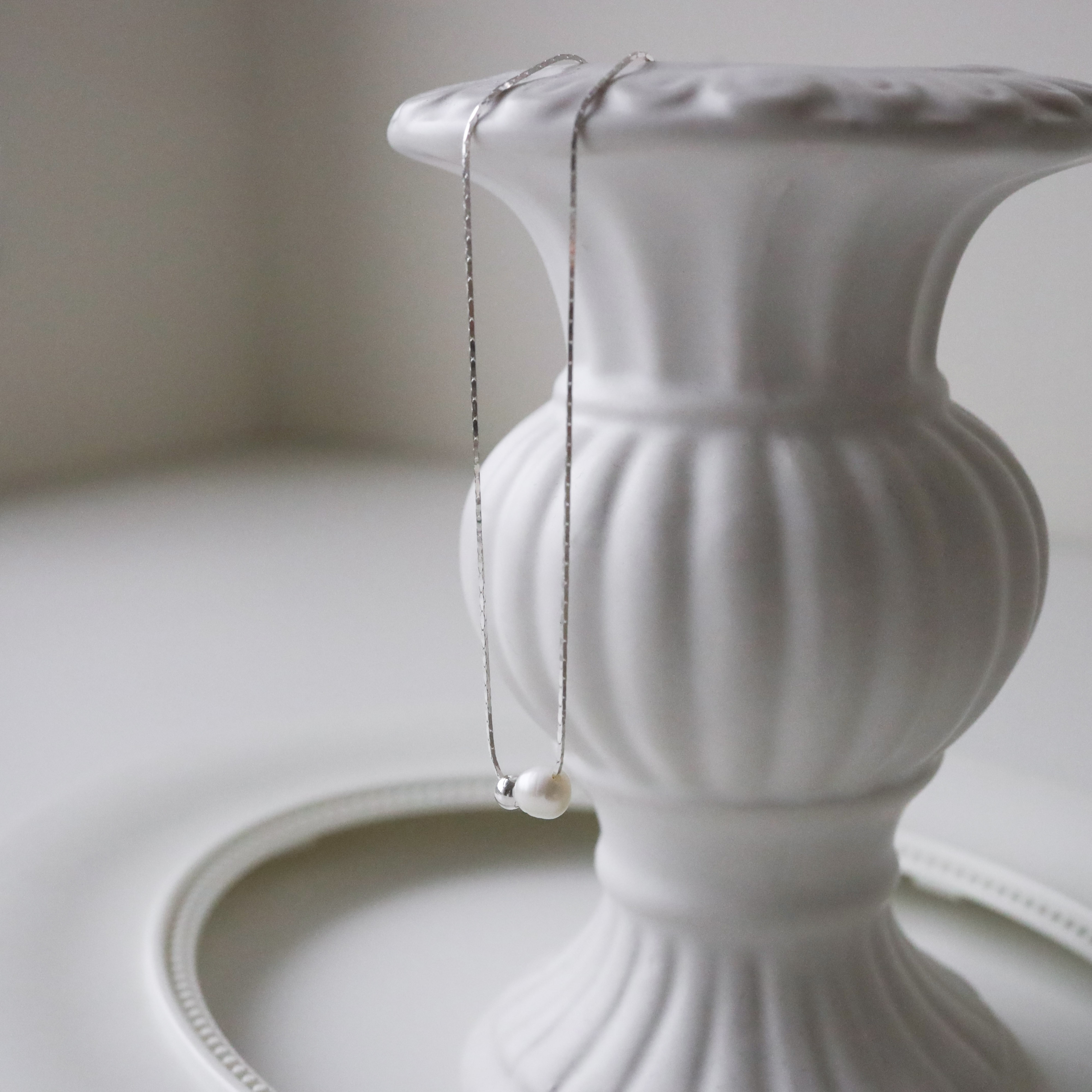 925純銀珍珠銀珠細繩項鍊