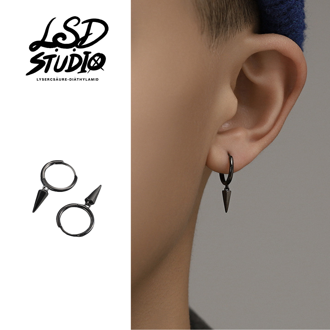 【ACGY010】夜影黑錐形吊墜耳環