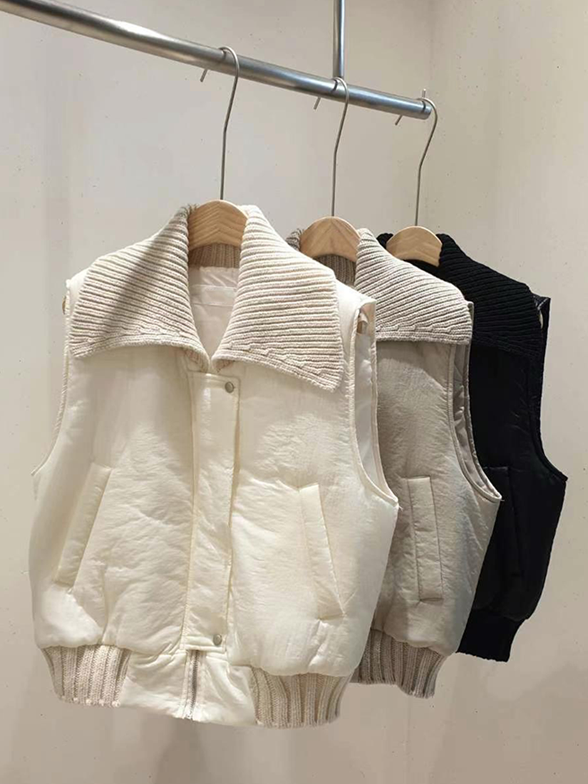 [現貨]翻領拼接鋪棉背心(象牙白)