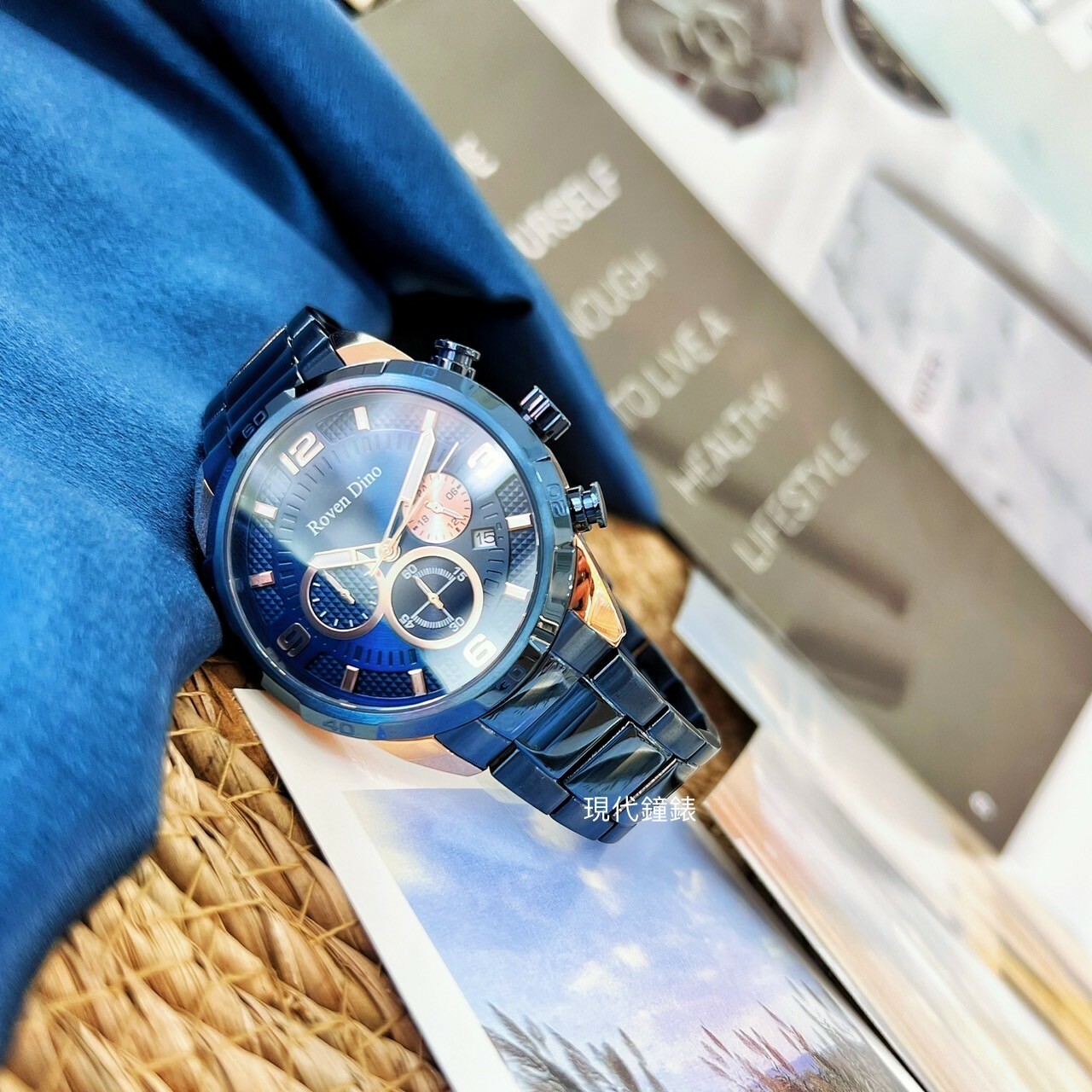 【Roven Dino羅梵迪諾】個性格紋三眼時尚腕錶 RD6102BU-498 45mm  現代鐘錶