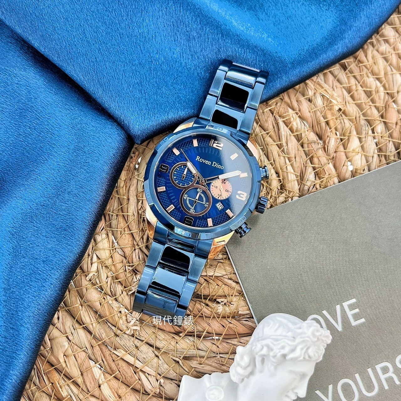 【Roven Dino羅梵迪諾】個性格紋三眼時尚腕錶 RD6102BU-498 45mm  現代鐘錶