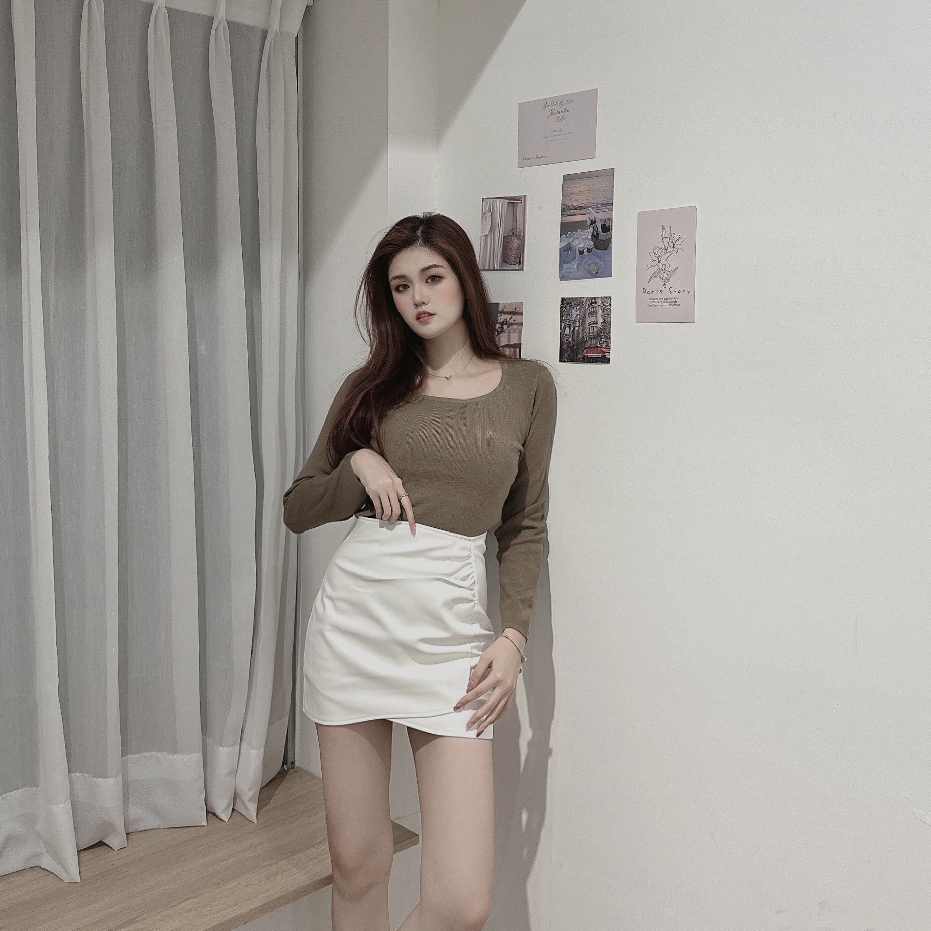 輕撫方領彈力針織打底衣/四色