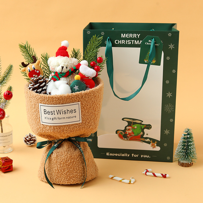 《3312》聖誕毛絨小熊禮物花束(含紙袋/賀卡/燈串)