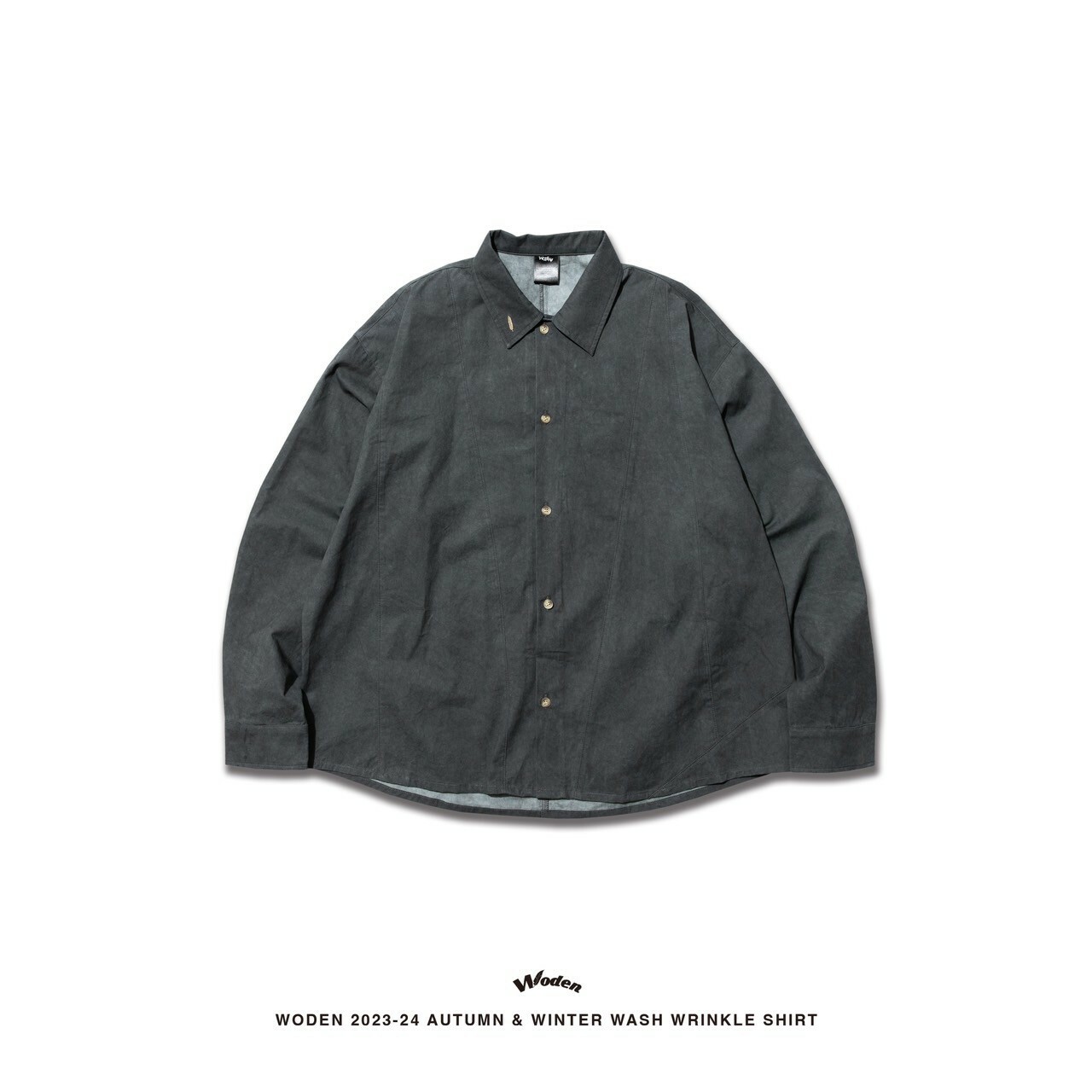 WODEN 2023-24 Autumn & Winter 014 Wash Wrinkle Shirt 水洗黑