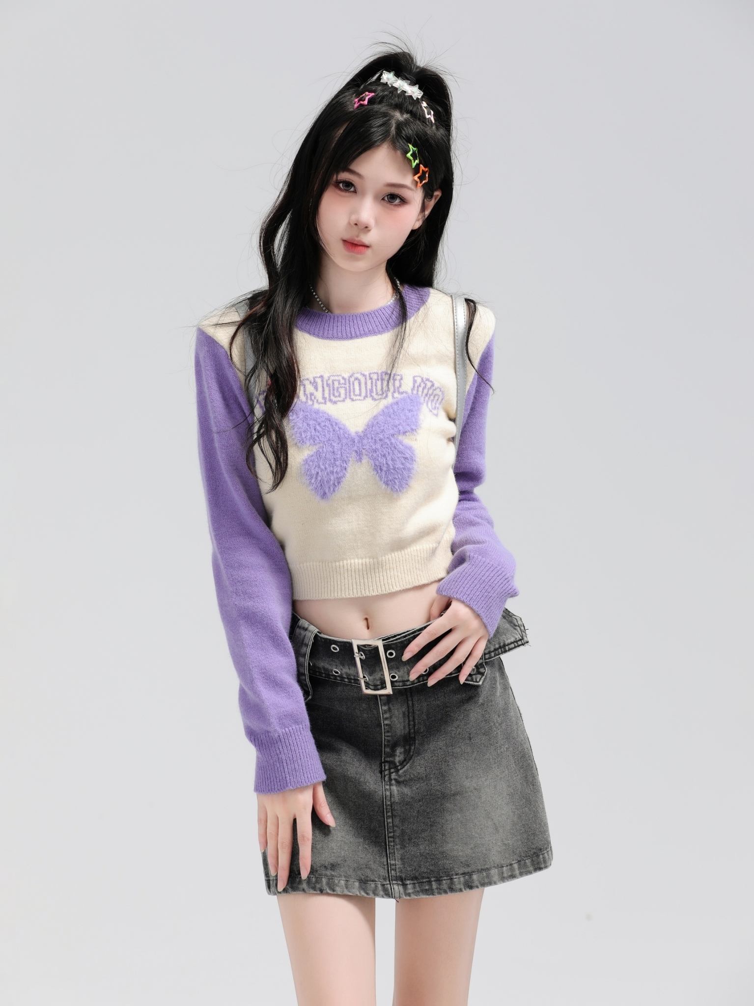 蝴蝶接袖短版毛衣