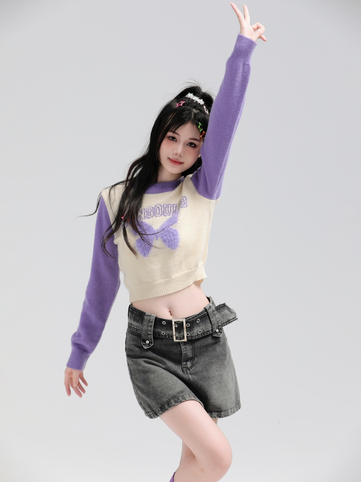 蝴蝶接袖短版毛衣