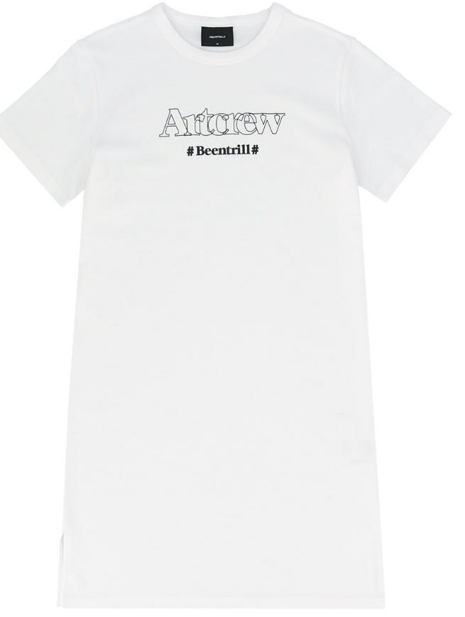 K] BEENTRILL ARTCREW ROUND NECK T-SHIRT DRESS,OFFWHITE