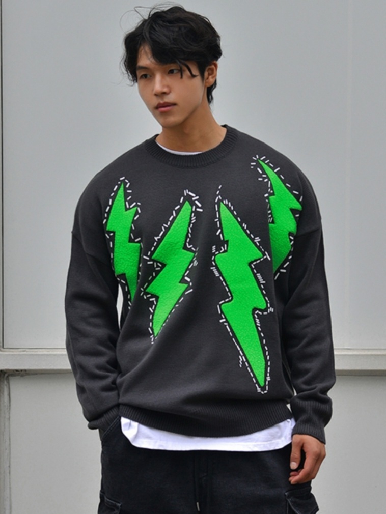 (韓國限時特價)閃電貼片寬鬆針織衫上衣