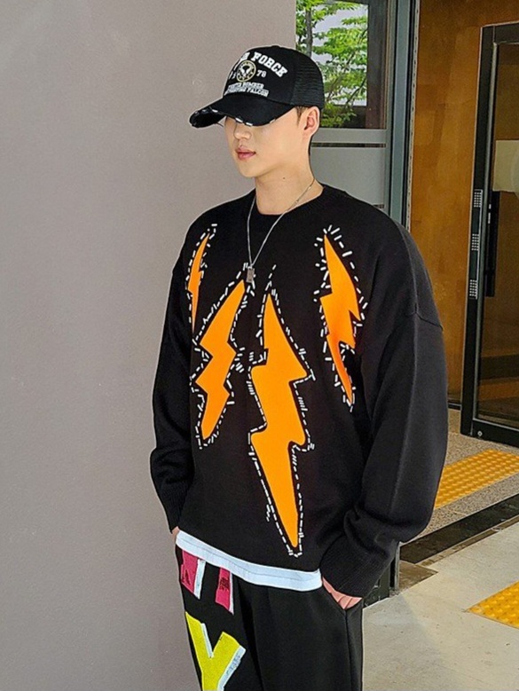 (韓國限時特價)閃電貼片寬鬆針織衫上衣