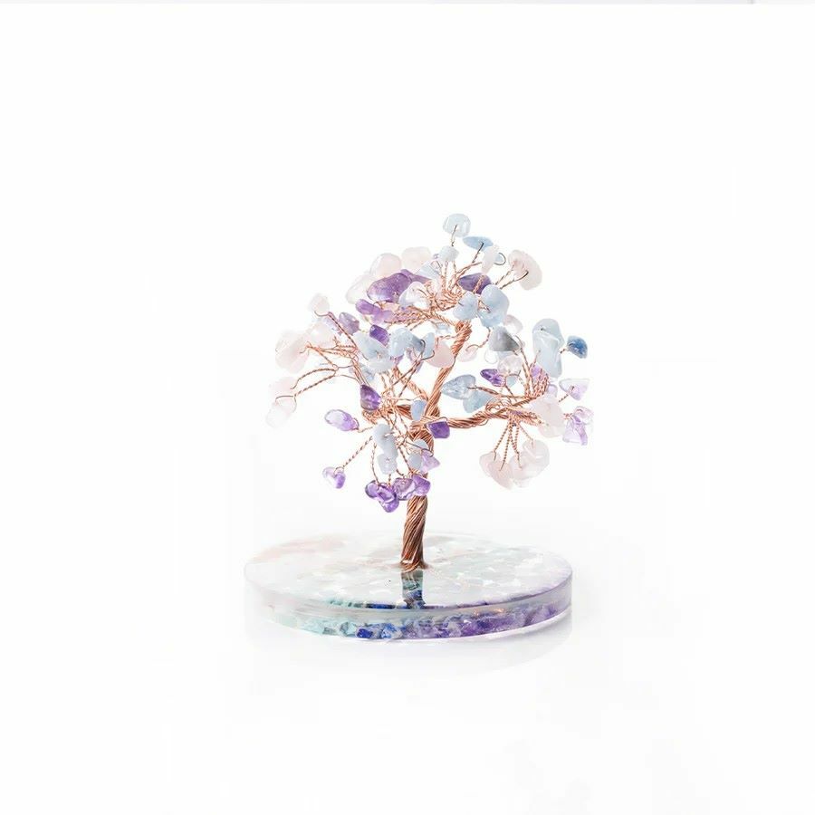 水晶守護樹｜紫水晶。海藍寶。粉水晶