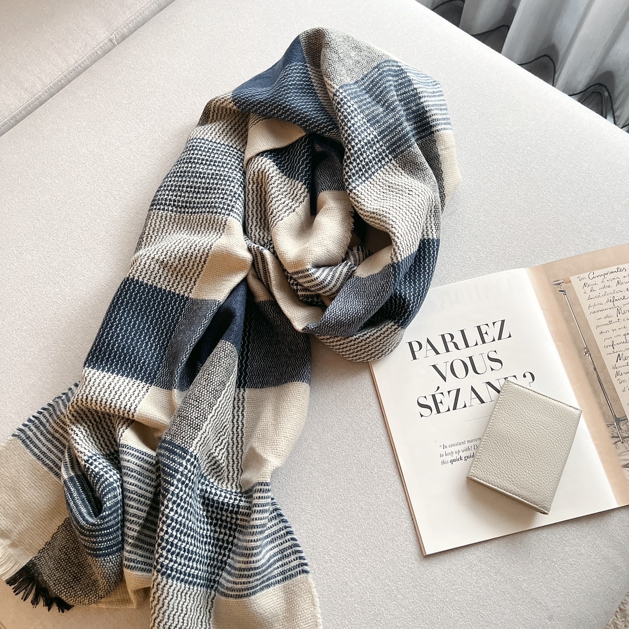 靜謐藍格針織圍巾/單一色/男生可圍